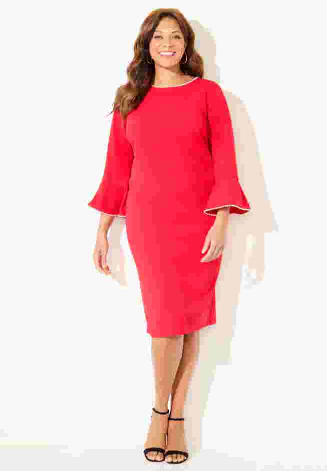 Faux Pearl Trim Ruffle Sleeve Shift Dress image number 0
