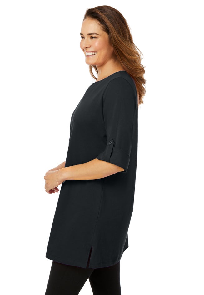 Perfect Roll-Tab-Sleeve Notch-Neck Tunic image number 2