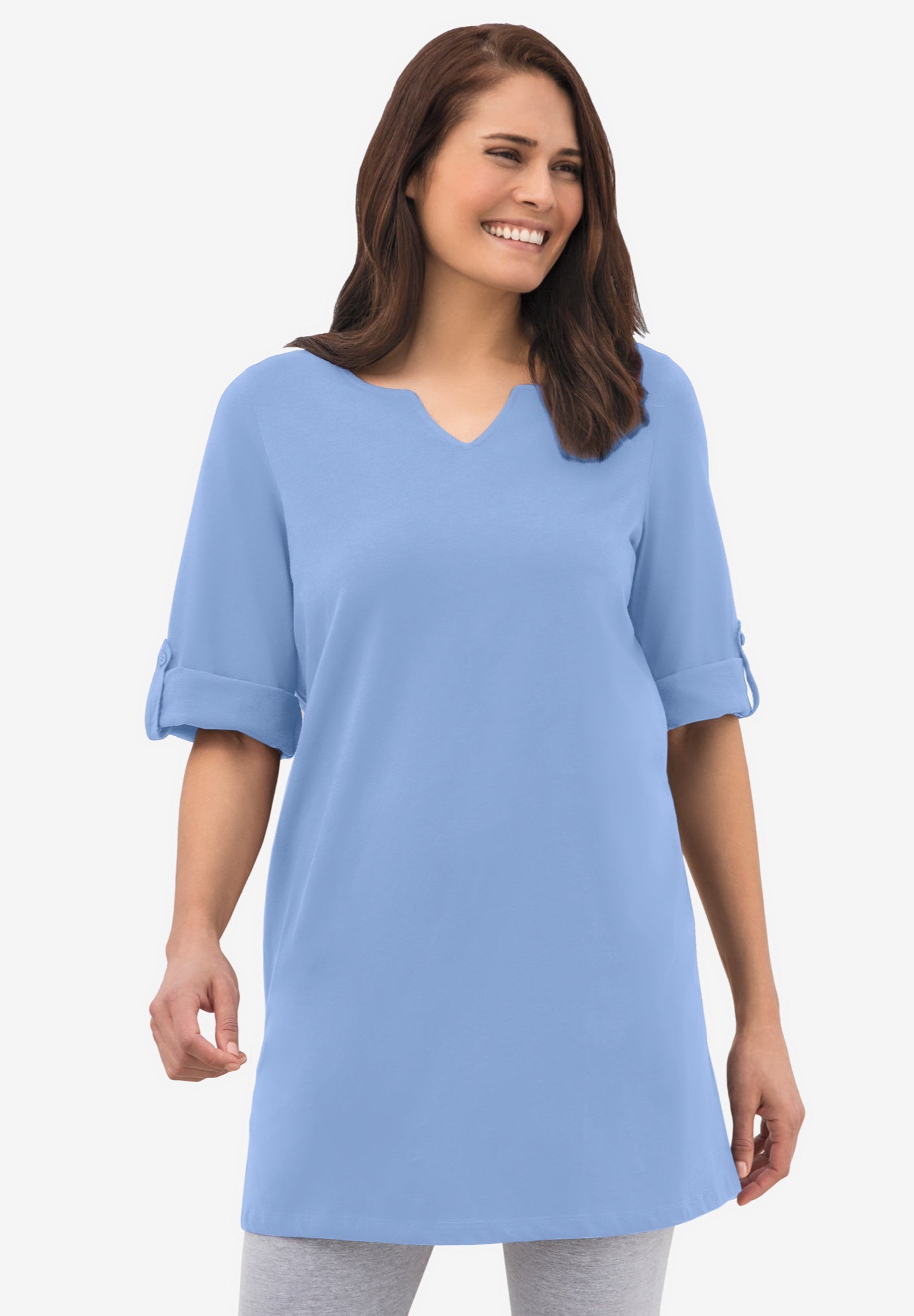 Perfect Roll-Tab-Sleeve Notch-Neck Tunic image number 0