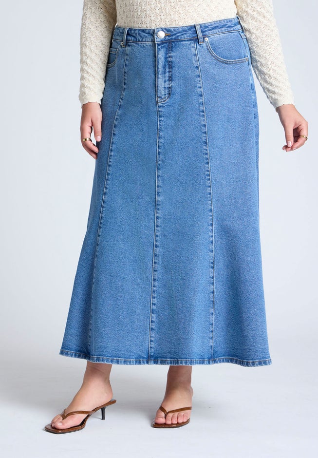 Trumpet Denim Maxi Skirt image number null