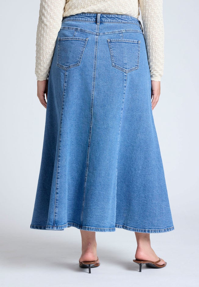 Trumpet Denim Maxi Skirt image number null