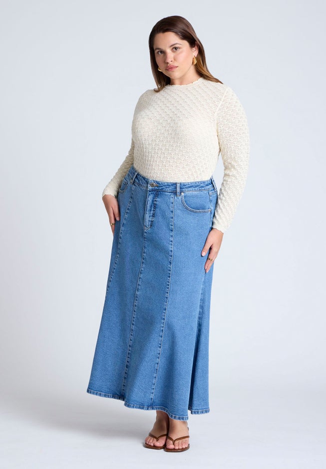 Trumpet Denim Maxi Skirt image number null