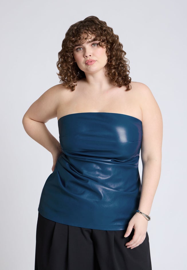 Pleated Faux Leather Top image number 0