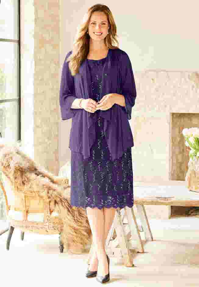 Beaded Trim Jacket Dress Set image number 4