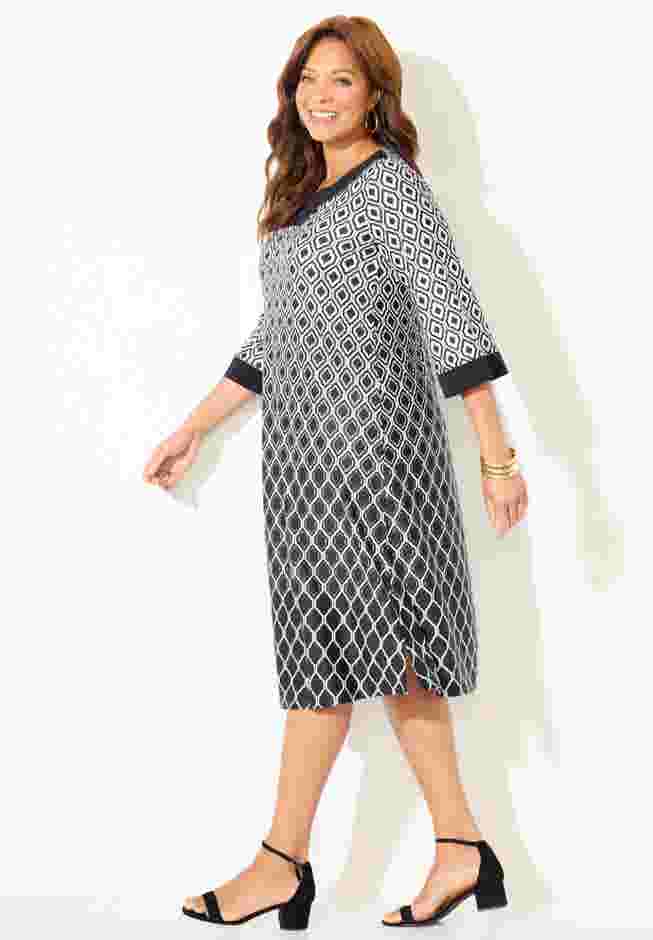 Contrast Border Notch Shift Dress image number 2