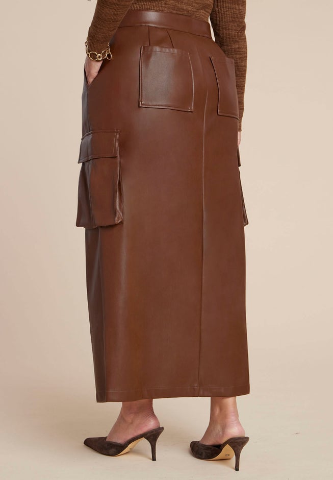 Maxi Cargo Faux Leather Skirt image number 2