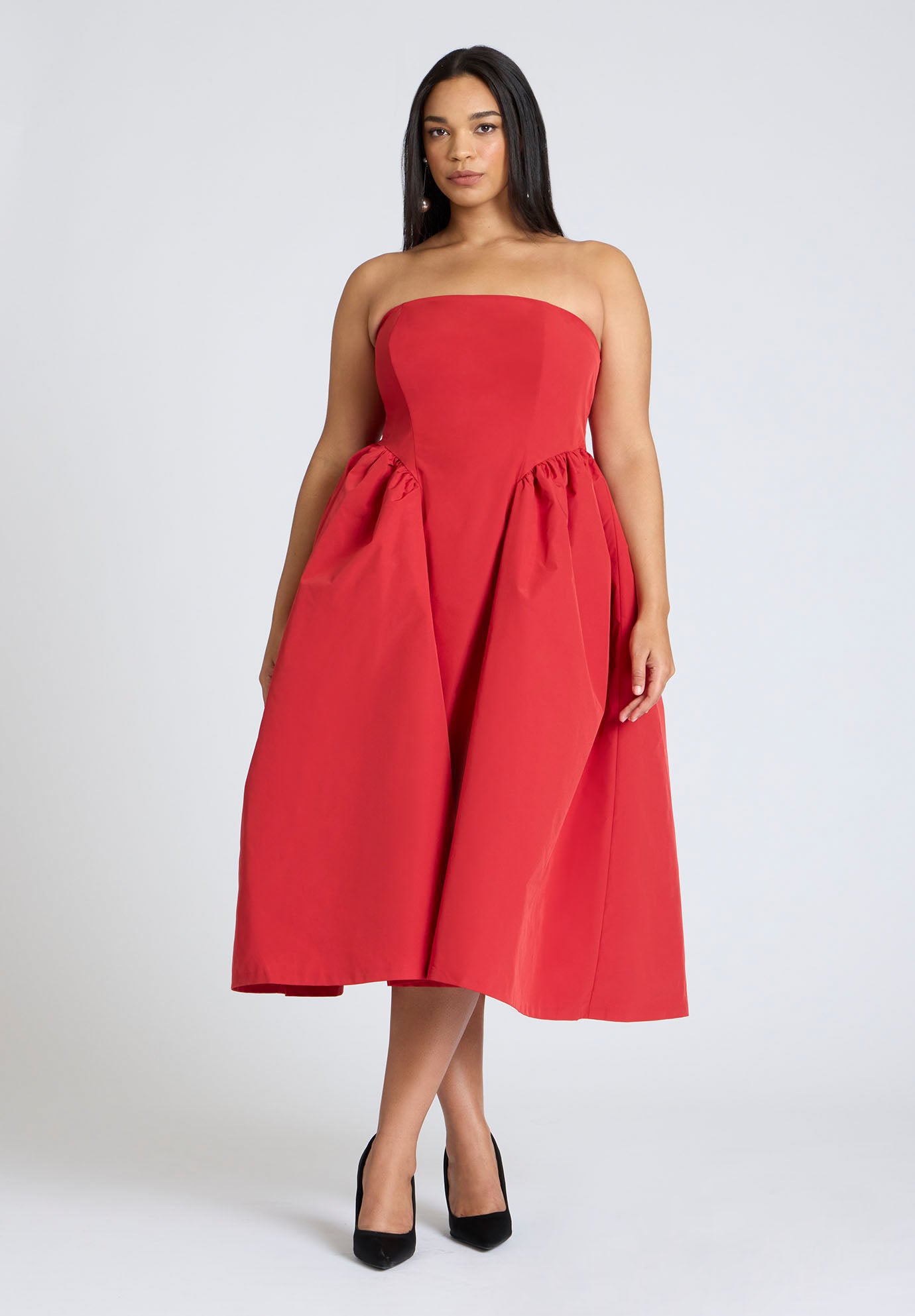 ELOQUII x kate spade new york Strapless Flare Midi Dress image number 1