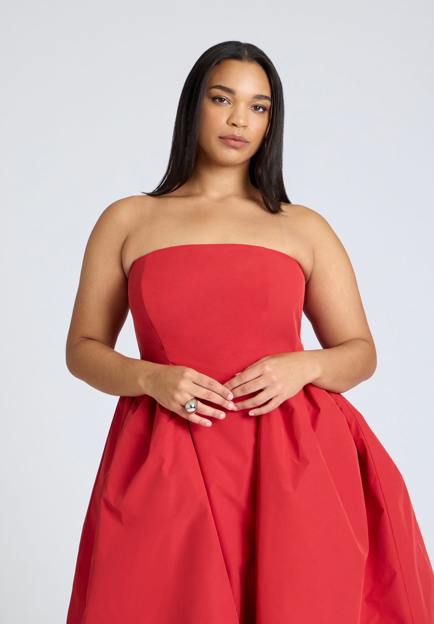 ELOQUII x kate spade new york Strapless Flare Midi Dress image number 3
