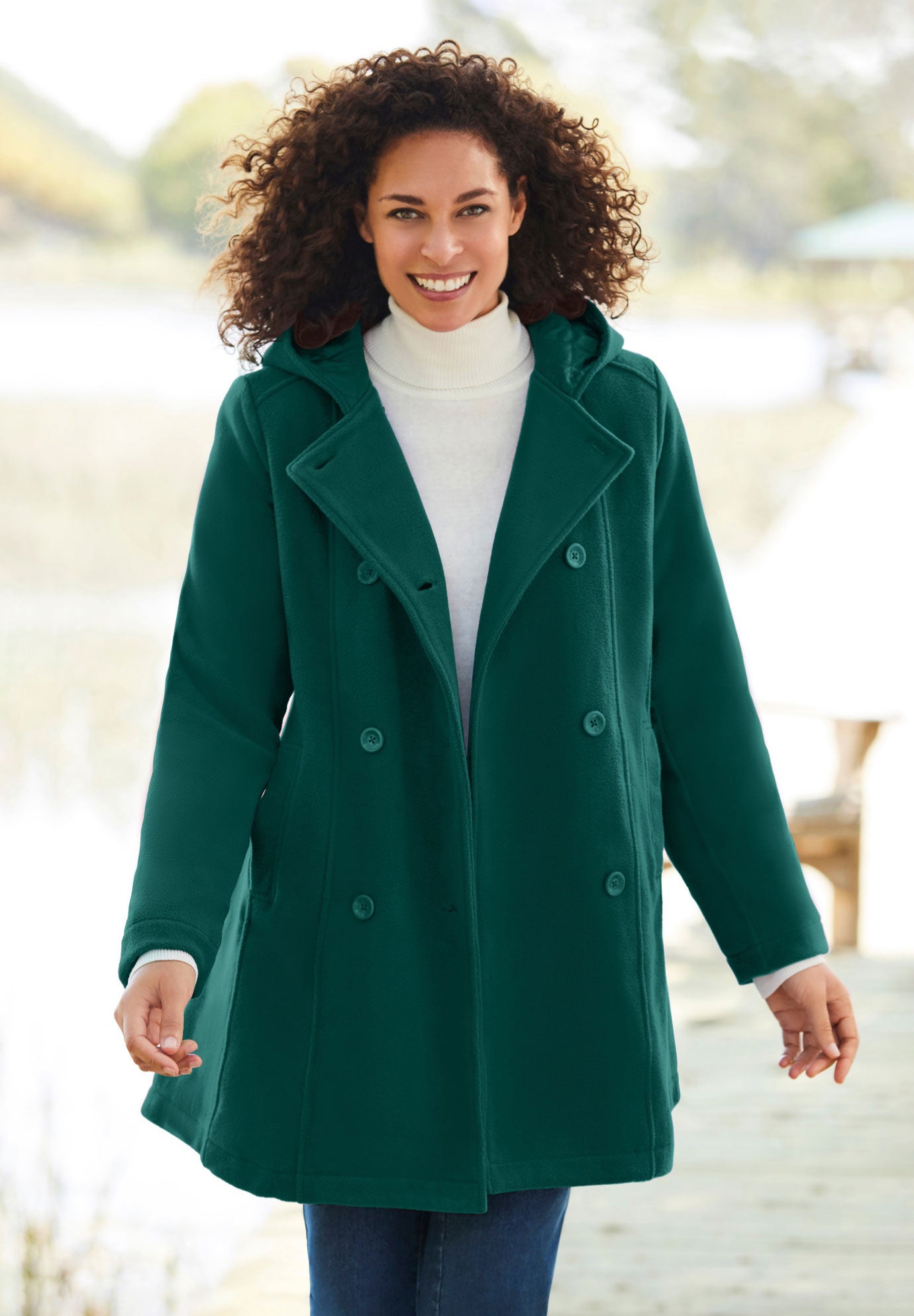 Double-Breasted Hooded Fleece Peacoat image number 0