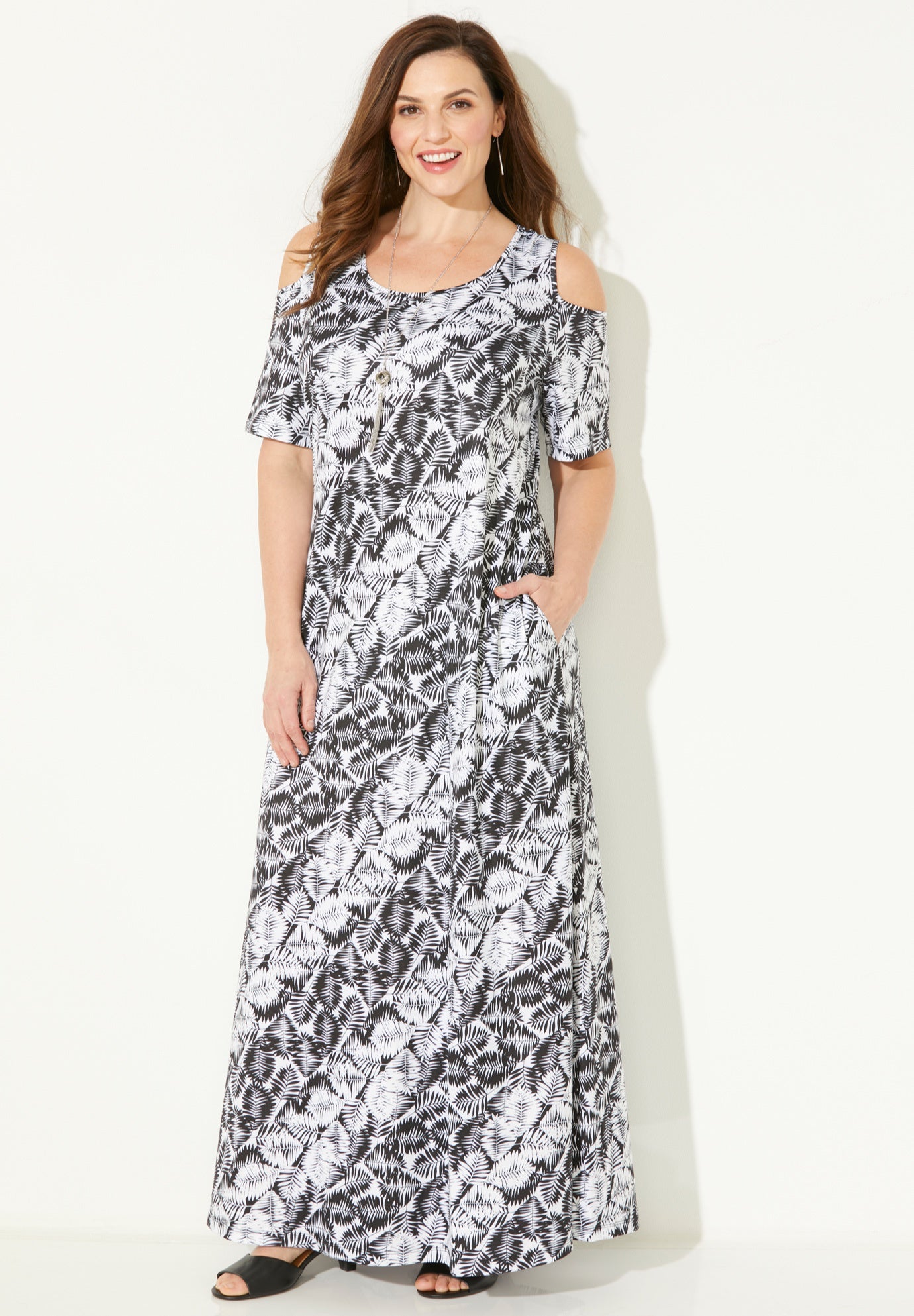 Open-Shoulder Pocket Maxi Dress image number 0