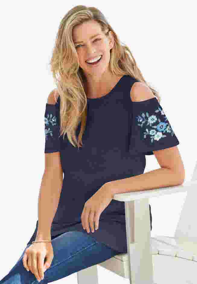 Short-Sleeve Cold-Shoulder Tee image number 5