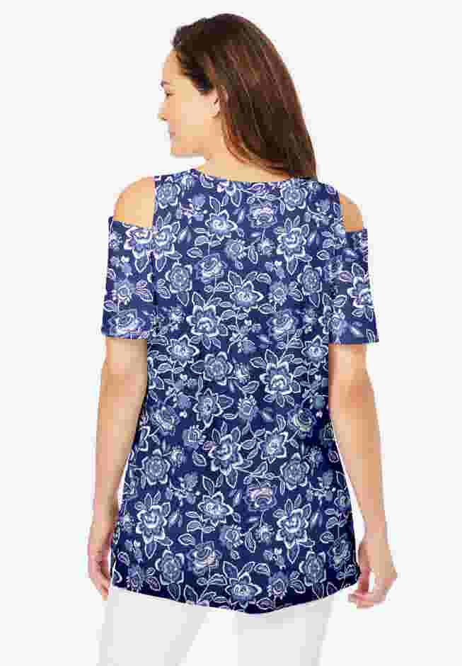 Short-Sleeve Cold-Shoulder Tee image number 1