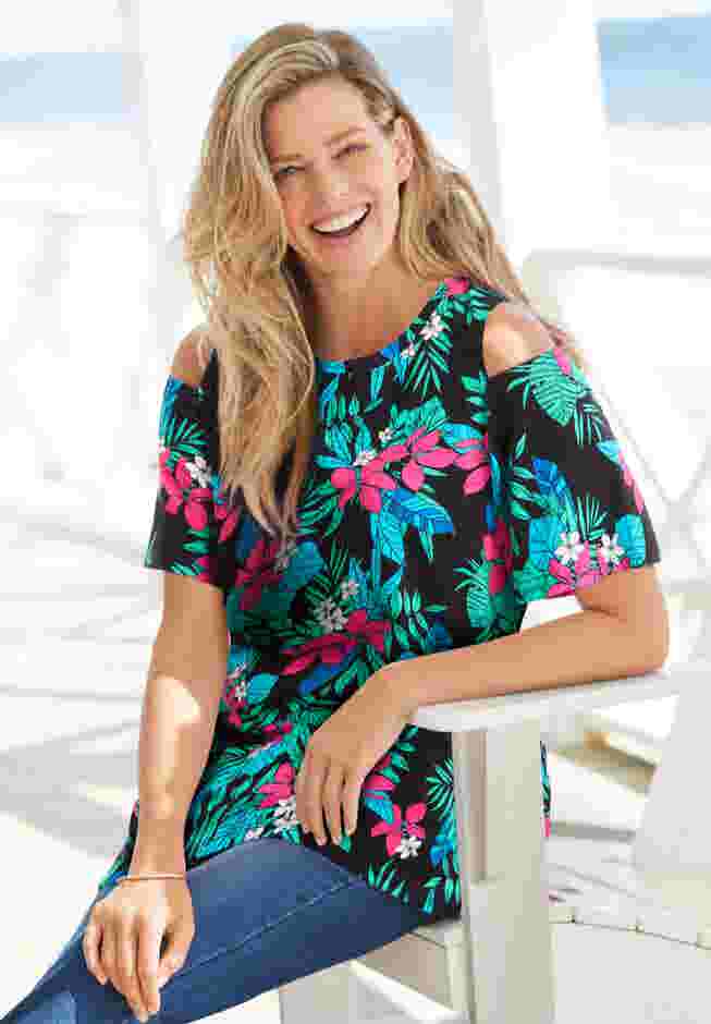 Short-Sleeve Cold-Shoulder Tee image number 0