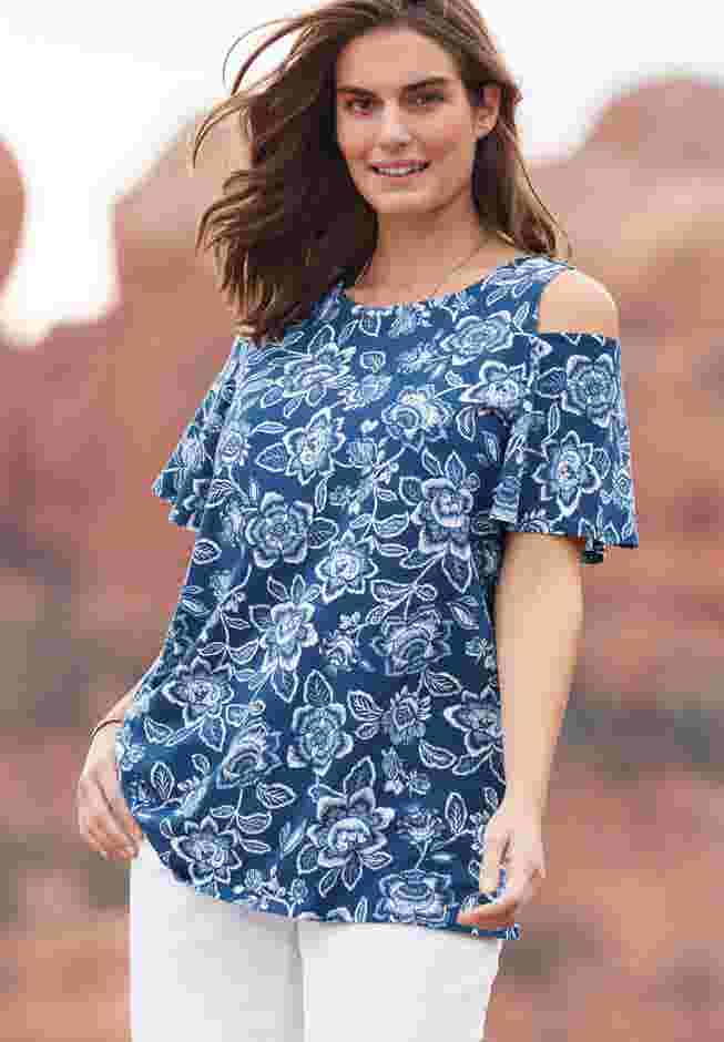 Short-Sleeve Cold-Shoulder Tee image number 0