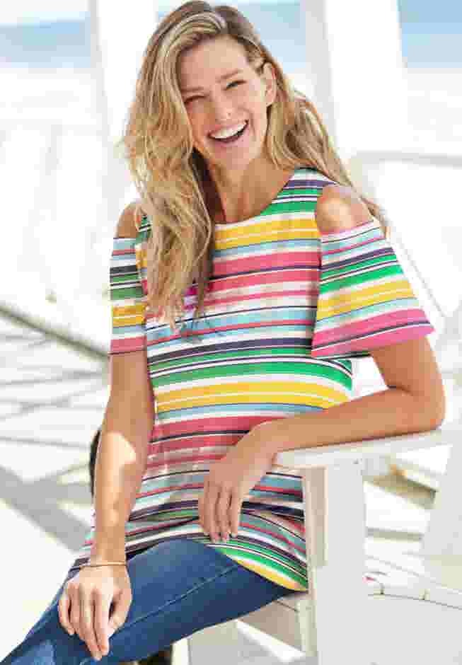 Short-Sleeve Cold-Shoulder Tee image number 0