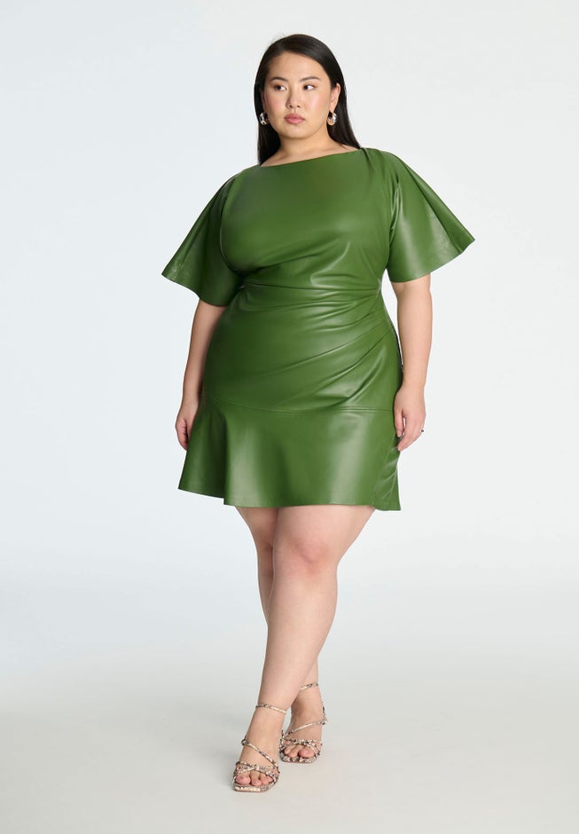 Drapey Faux Leather Mini Dress image number 1