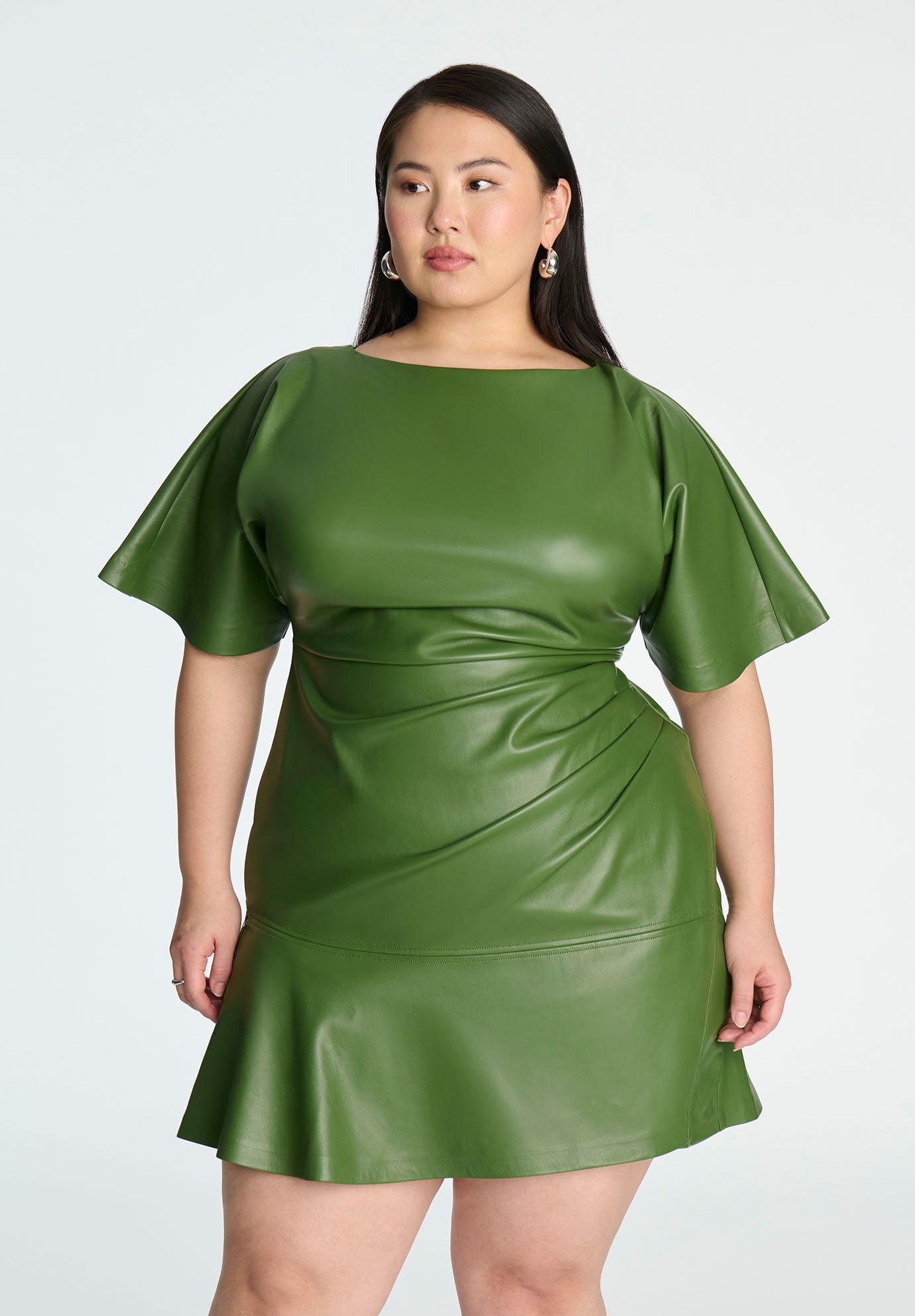 Drapey Faux Leather Mini Dress image number 3