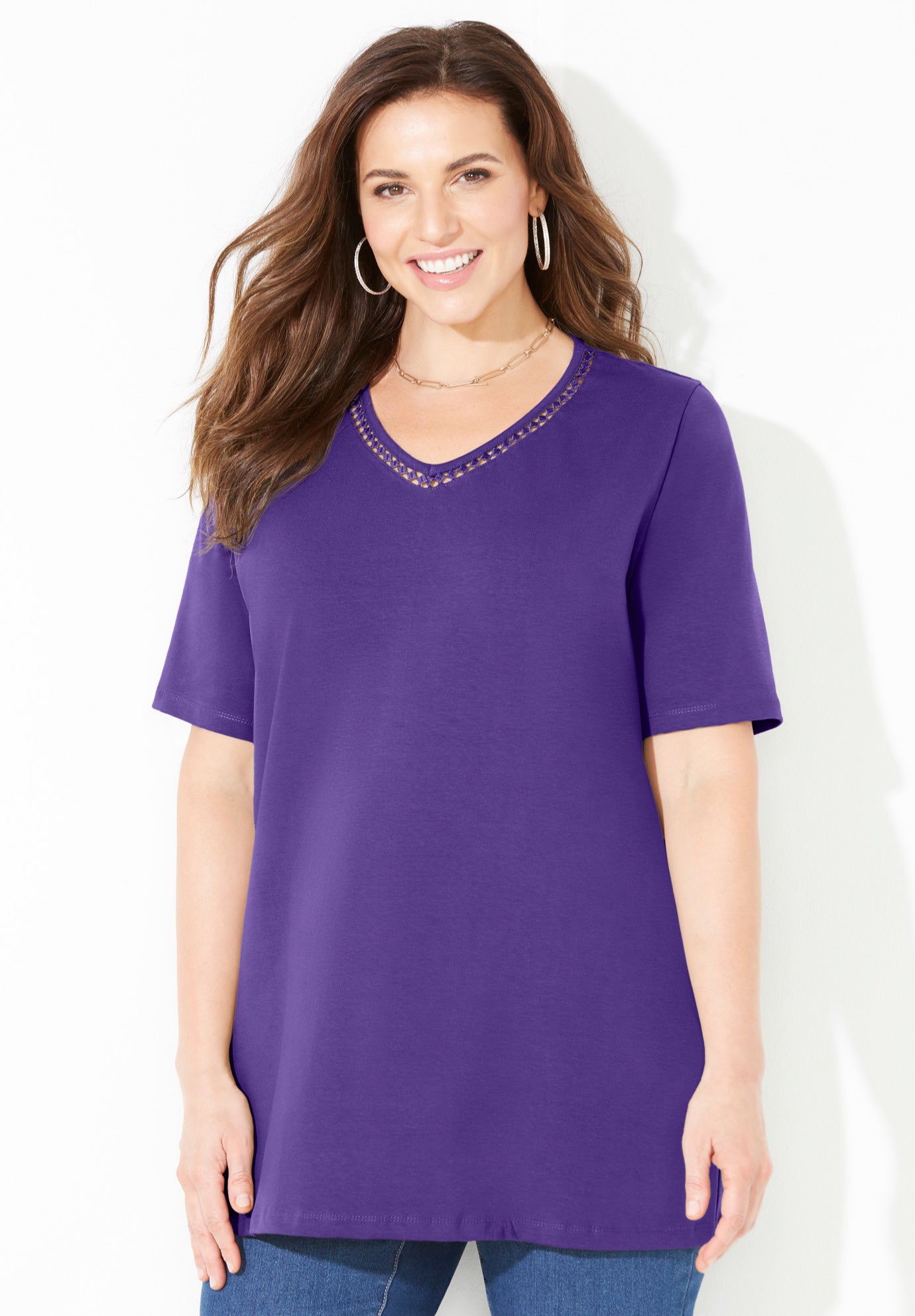 Suprema&reg; Crochet V-Neck Tee image number 0