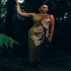 Printed Mesh Dress With Shirring image number null