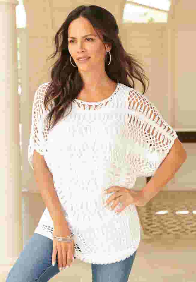 Plus Size Relaxed Pullover Crochet Sweater image number 0