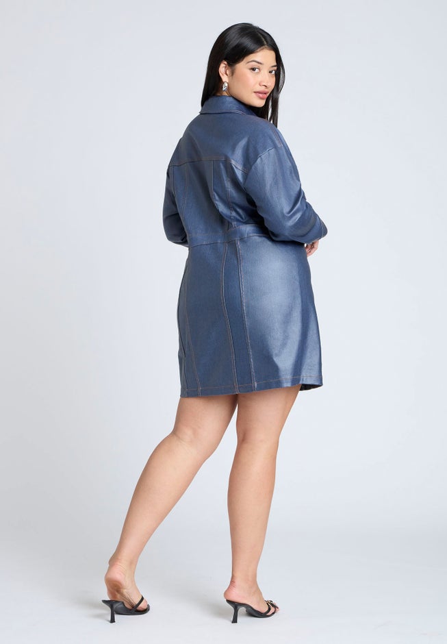 Coated Denim Mini Dress image number 1
