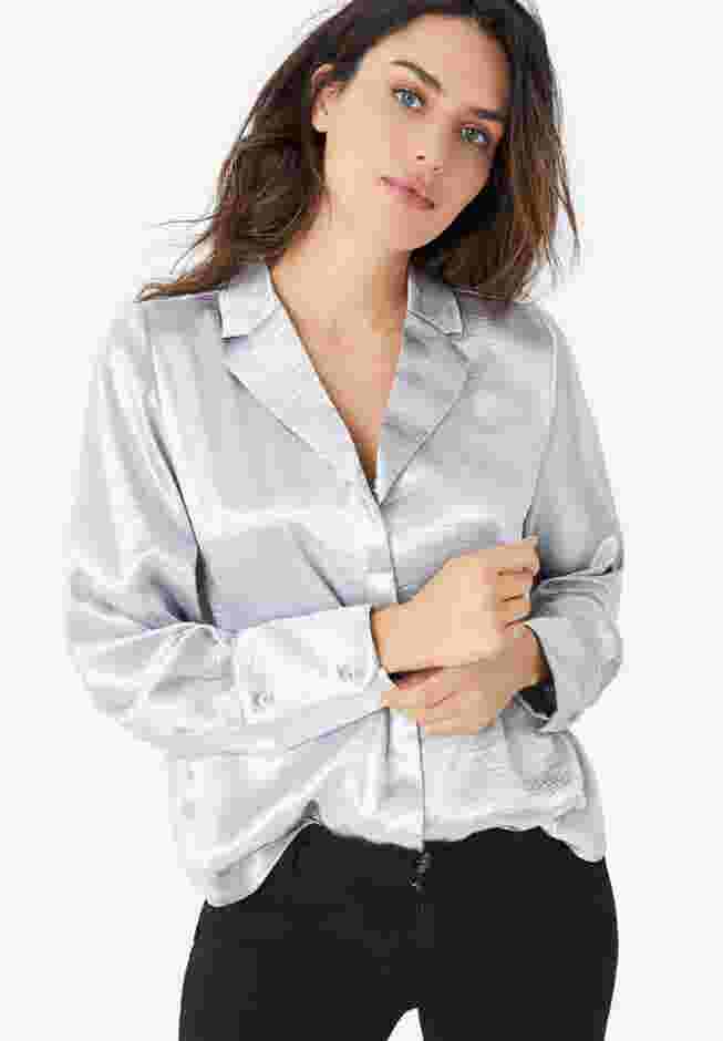 Metallic Satin Button-Down Blouse image number 0