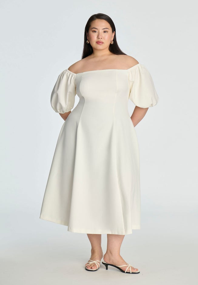 Off The Shoulder Puff Sleeve Midi Dress image number 0