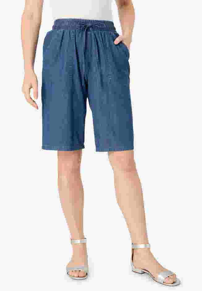 Embroidered Chambray Bermuda Shorts image number 0