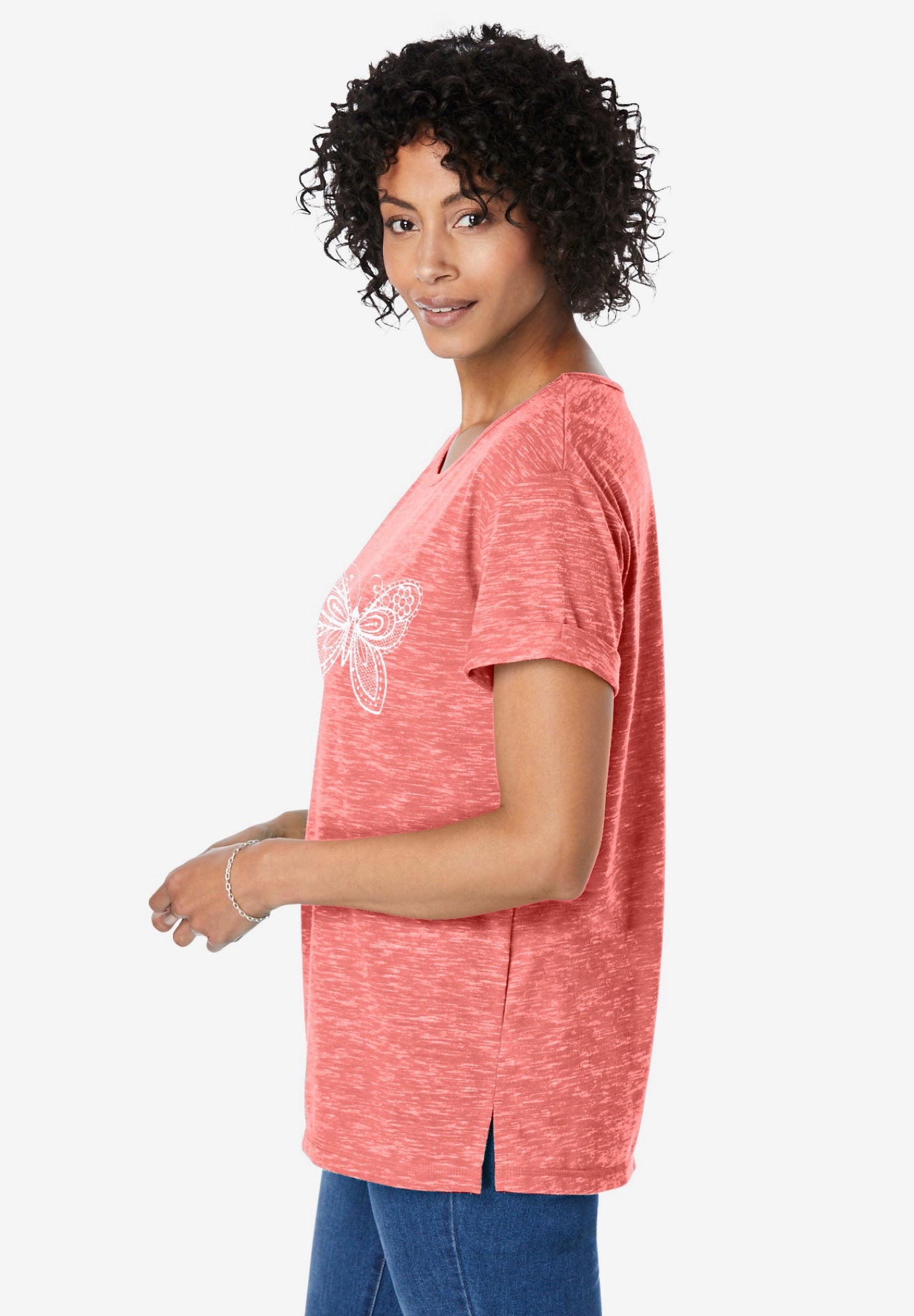 Marled Cuffed-Sleeve Tee image number 2