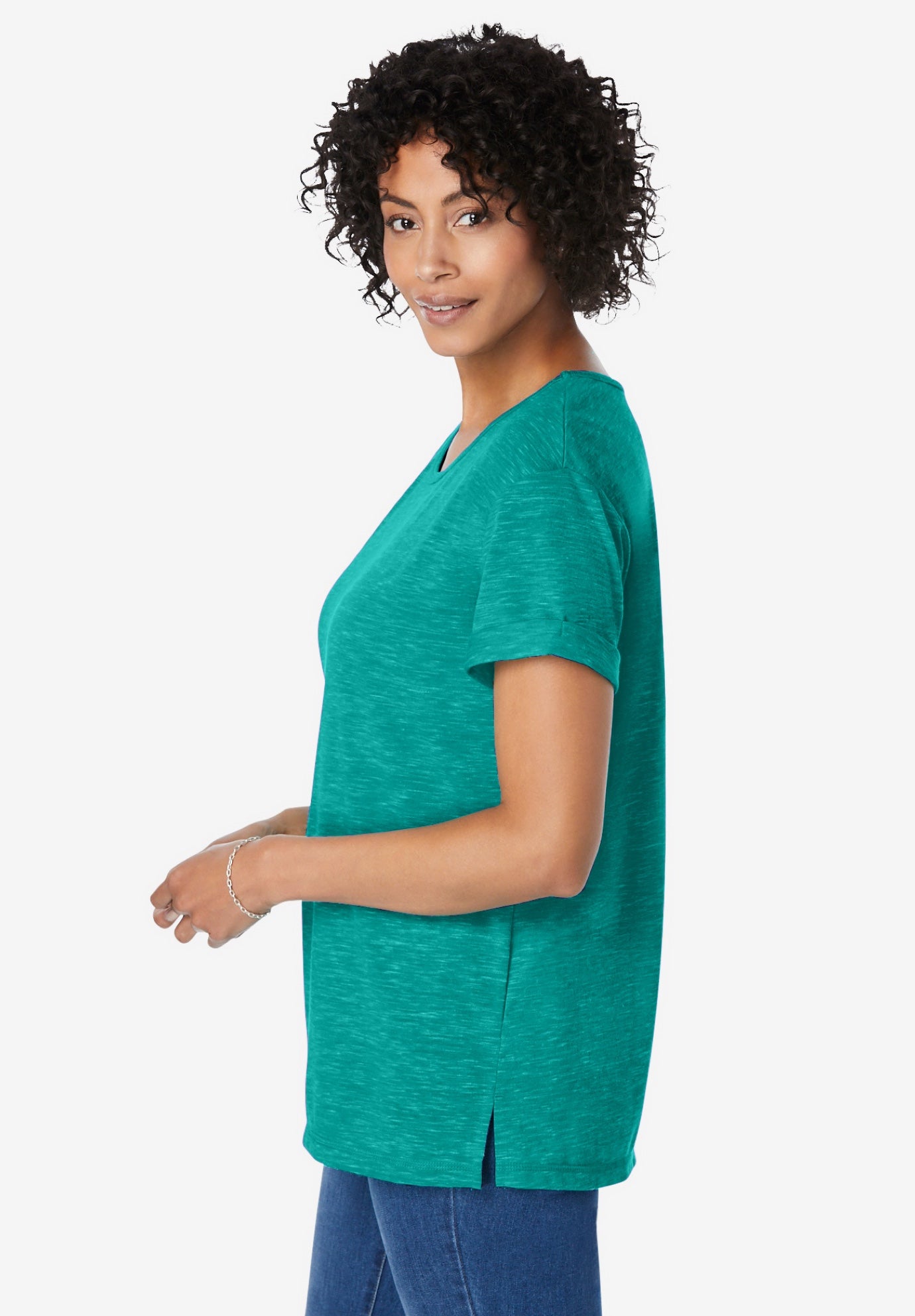 Marled Cuffed-Sleeve Tee image number 1