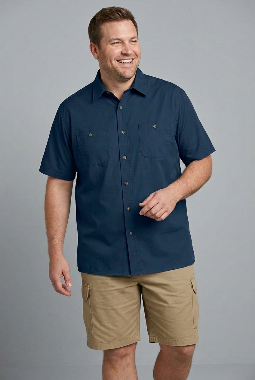 Solid Wrinkle-Resistant Short Sleeve Button Down image number 3