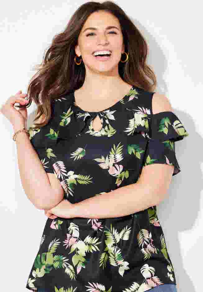 Open-Shoulder Georgette Top image number 3