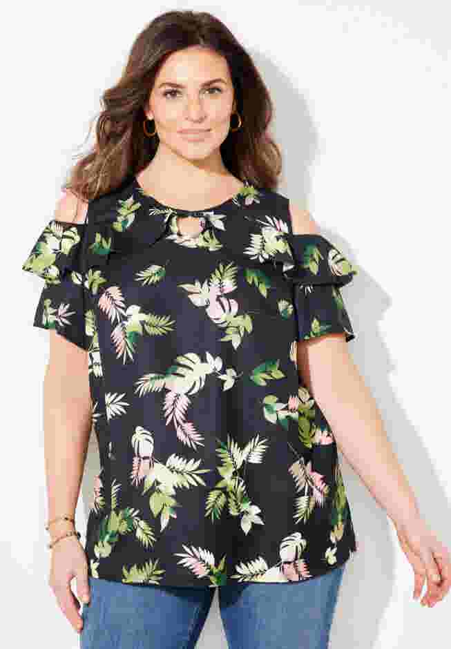 Open-Shoulder Georgette Top image number 0
