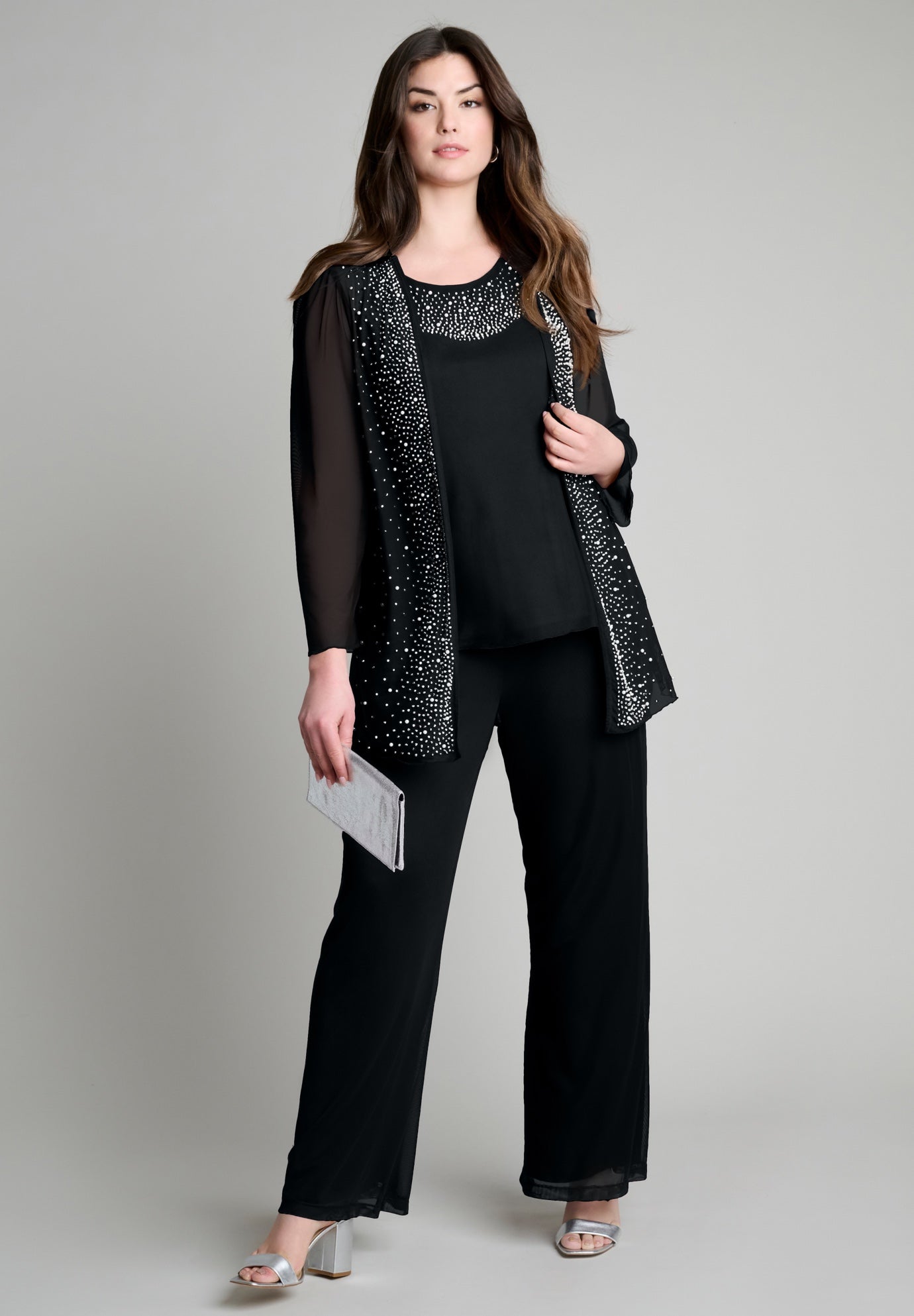 Mesh Overlay Cardigan and Tank Set image number 0