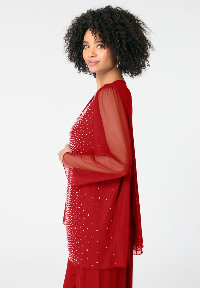 Mesh Overlay Cardigan and Tank Set. image number 2