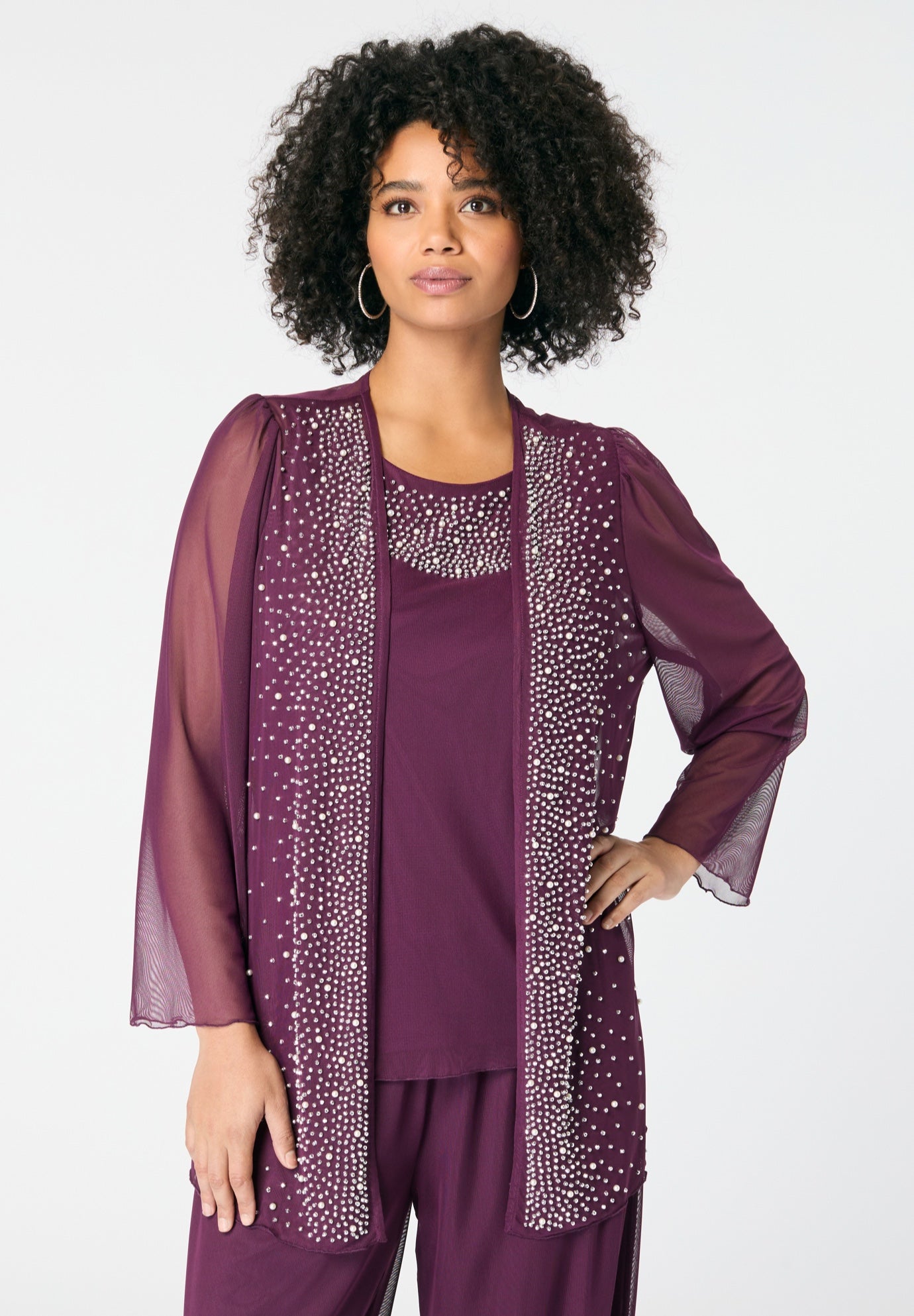 Mesh Overlay Cardigan and Tank Set. image number 0