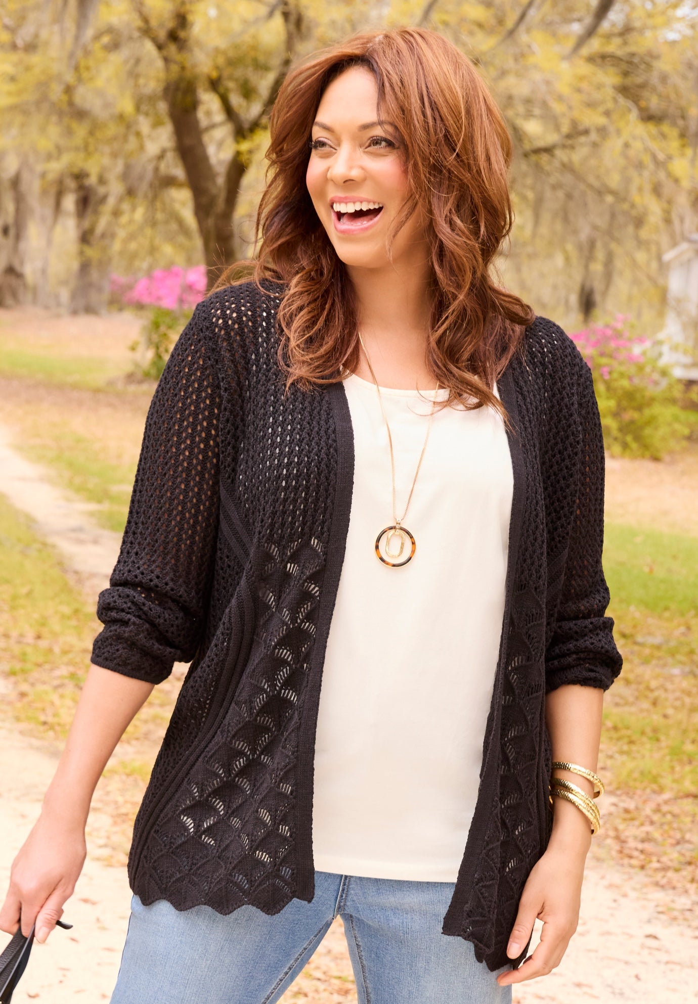 Mixed Stitch Pointelle Cardigan image number 1