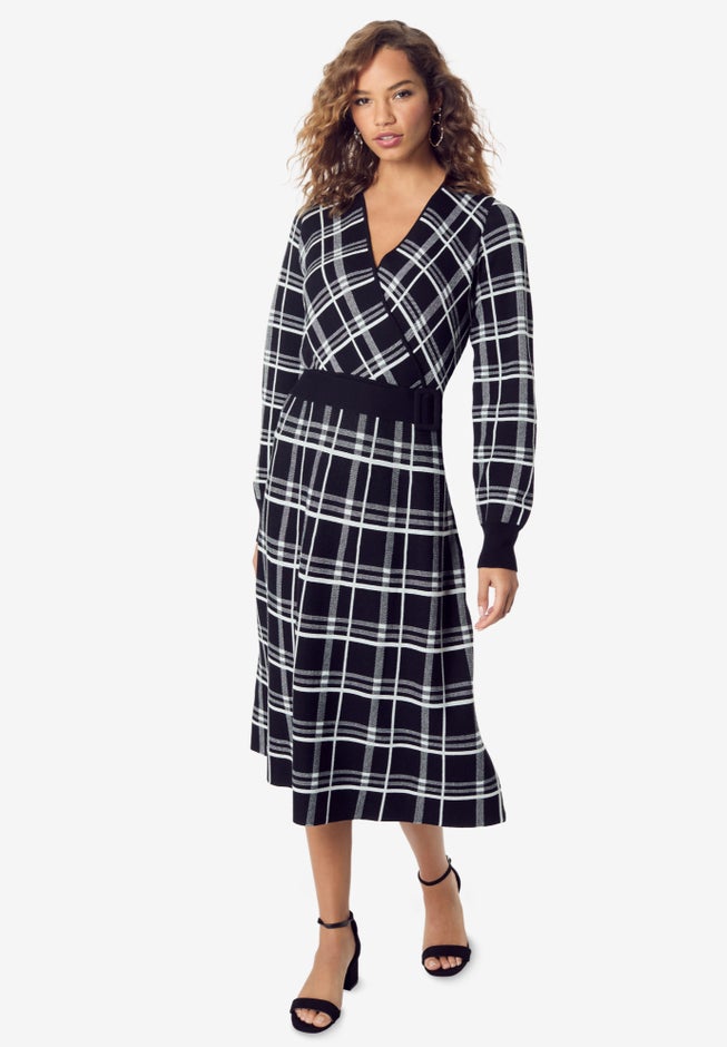 Tartan Fit-And-Flare Sweater Dress image number null