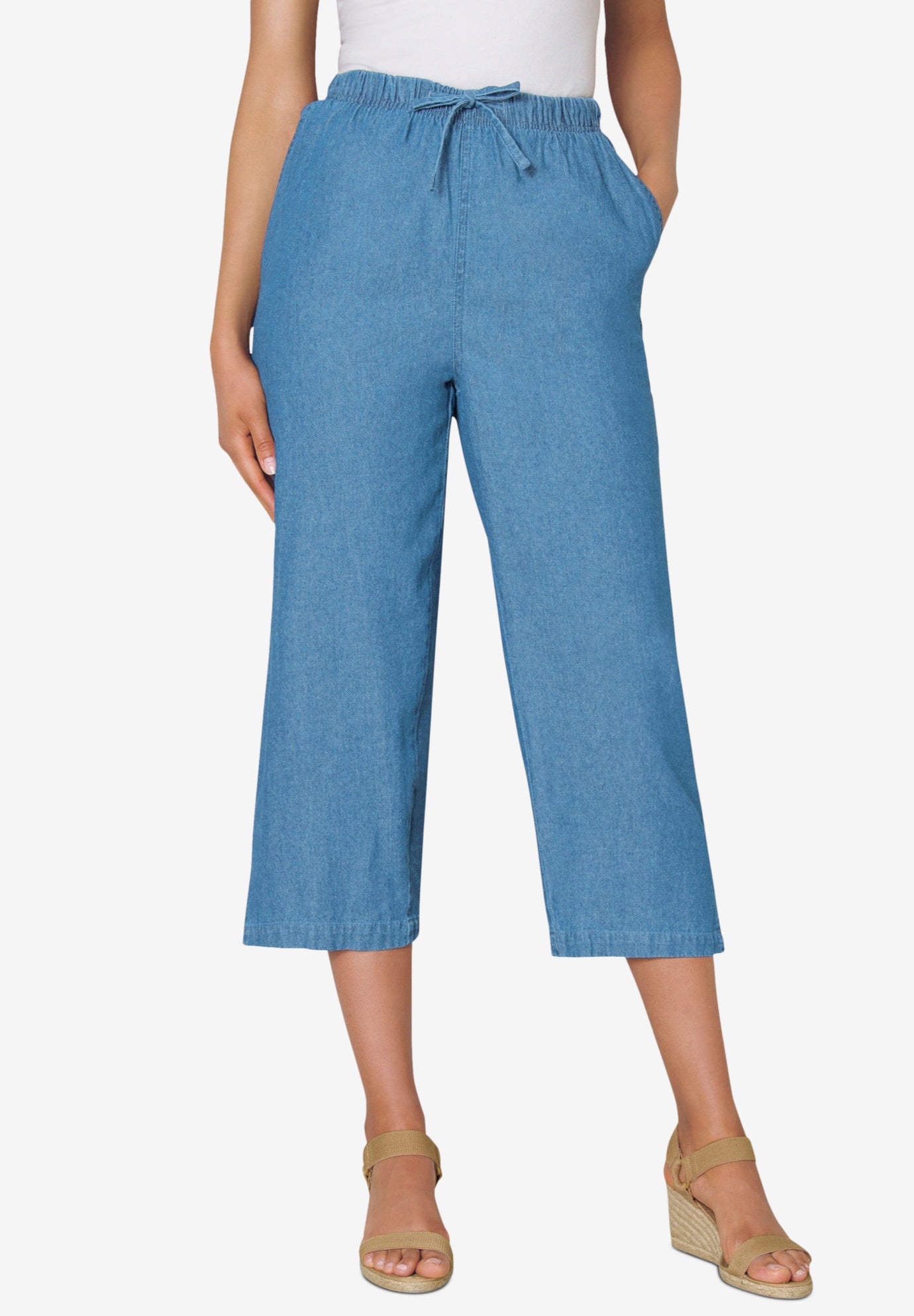 Drawstring Denim Capri image number 0