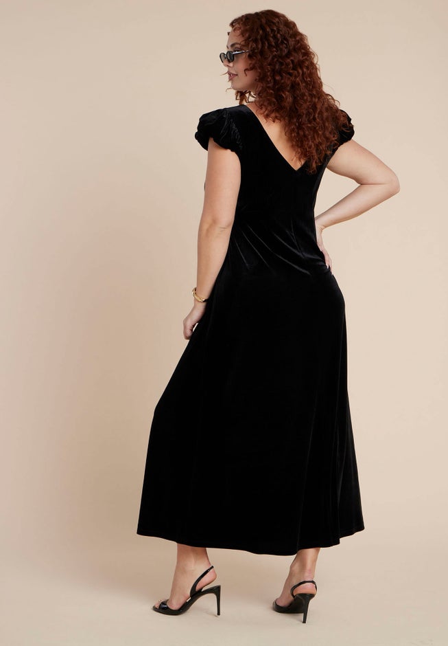  Velvet Short Puff Sleeve Maxi Dress image number 1