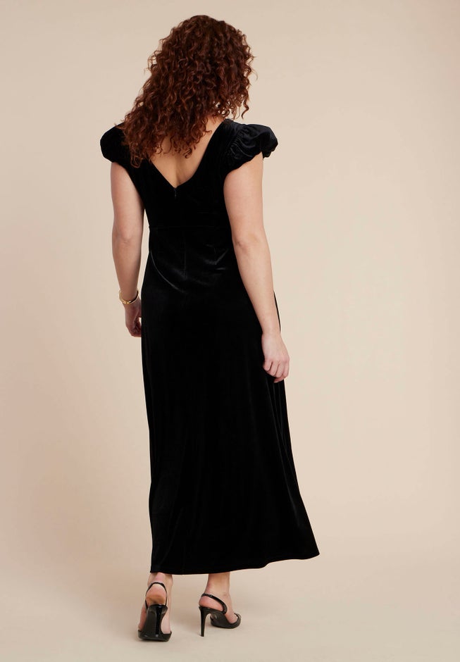  Velvet Short Puff Sleeve Maxi Dress image number 4