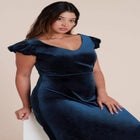  Velvet Short Puff Sleeve Maxi Dress image number null