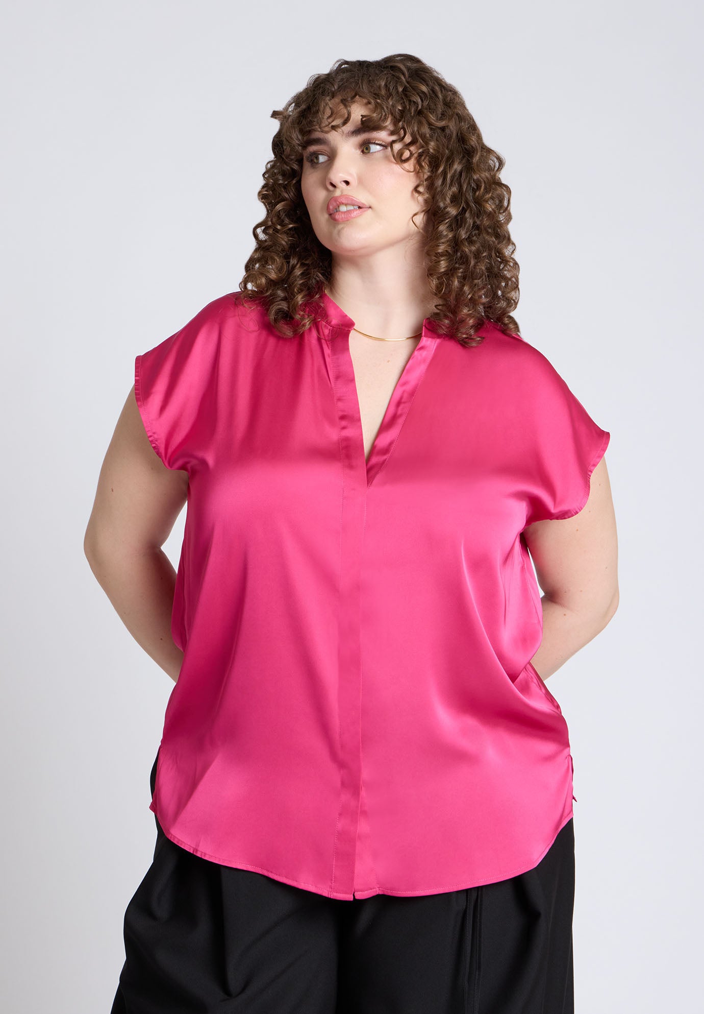 Satin Notch Collar Blouse image number 0