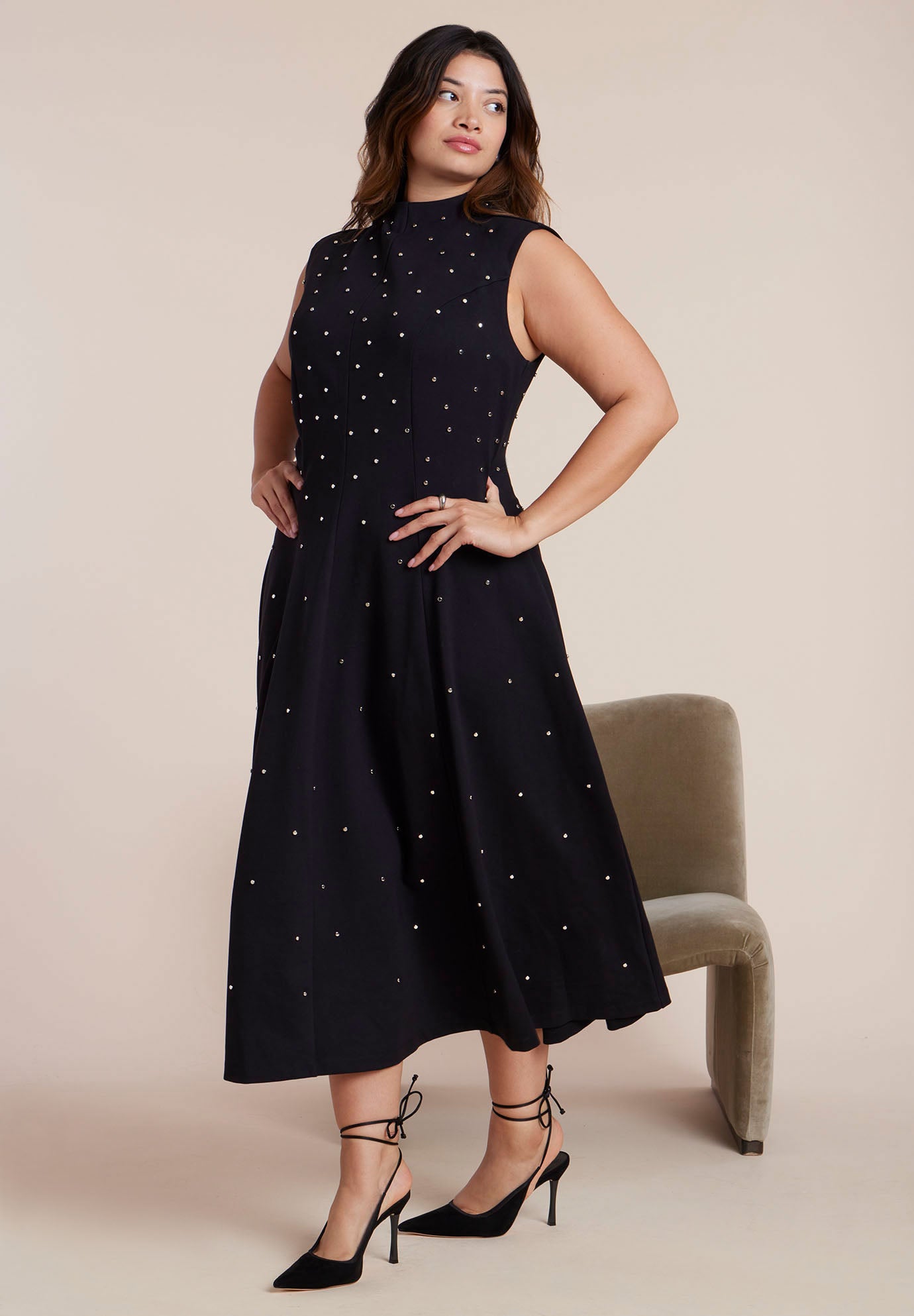 Stud Detail Ponte Midi Dress image number 0