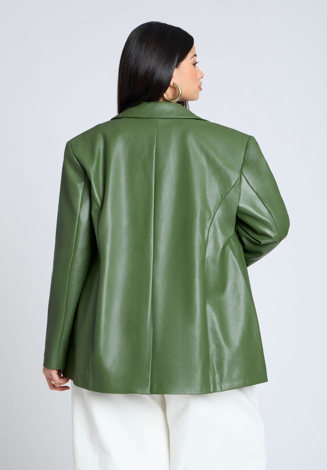 Boxy Faux Leather Blazer image number null