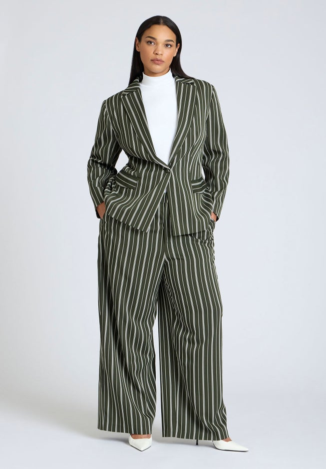 Fitted Striped Blazer image number null