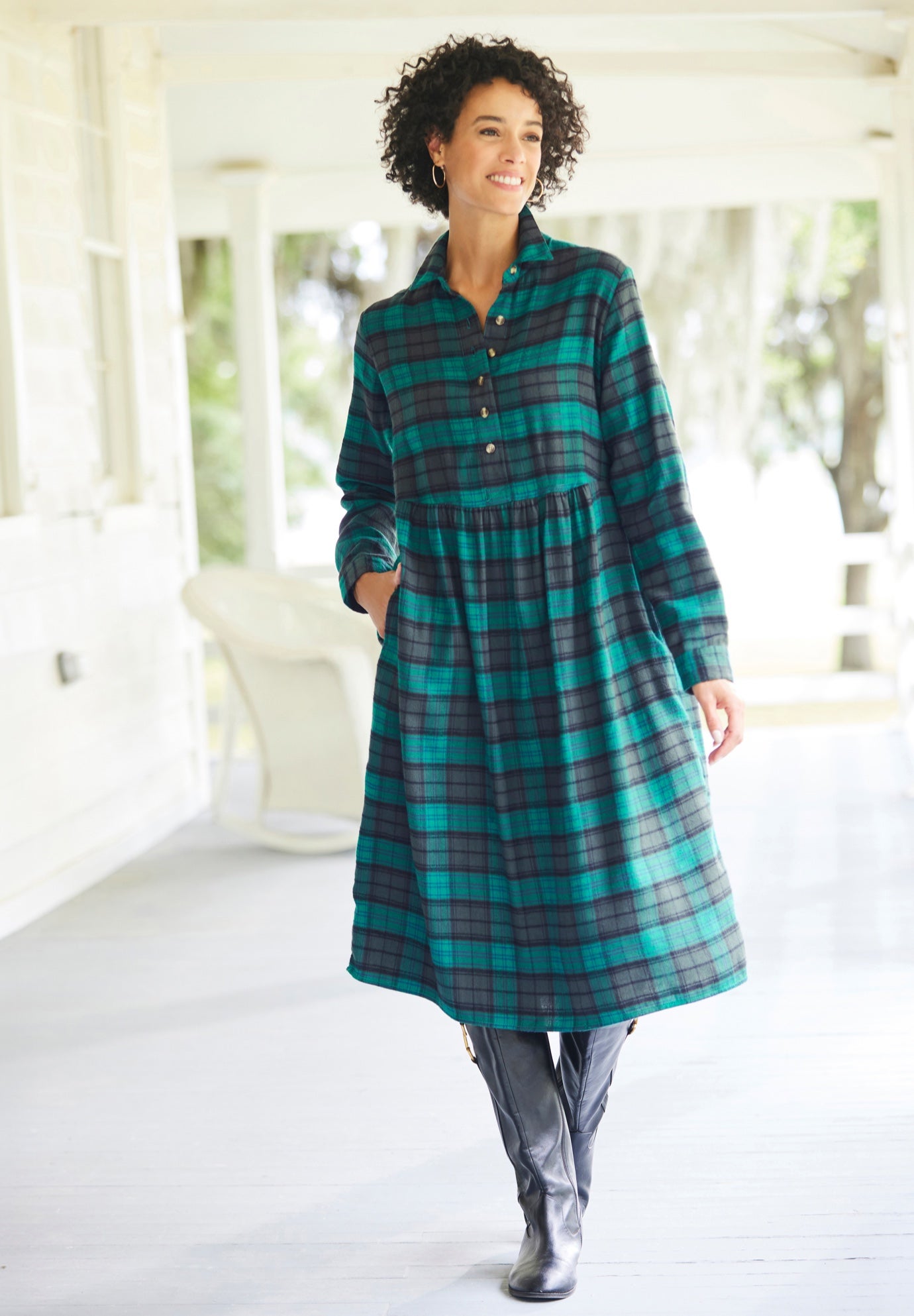Plaid flannel A-line shirtdress image number 0