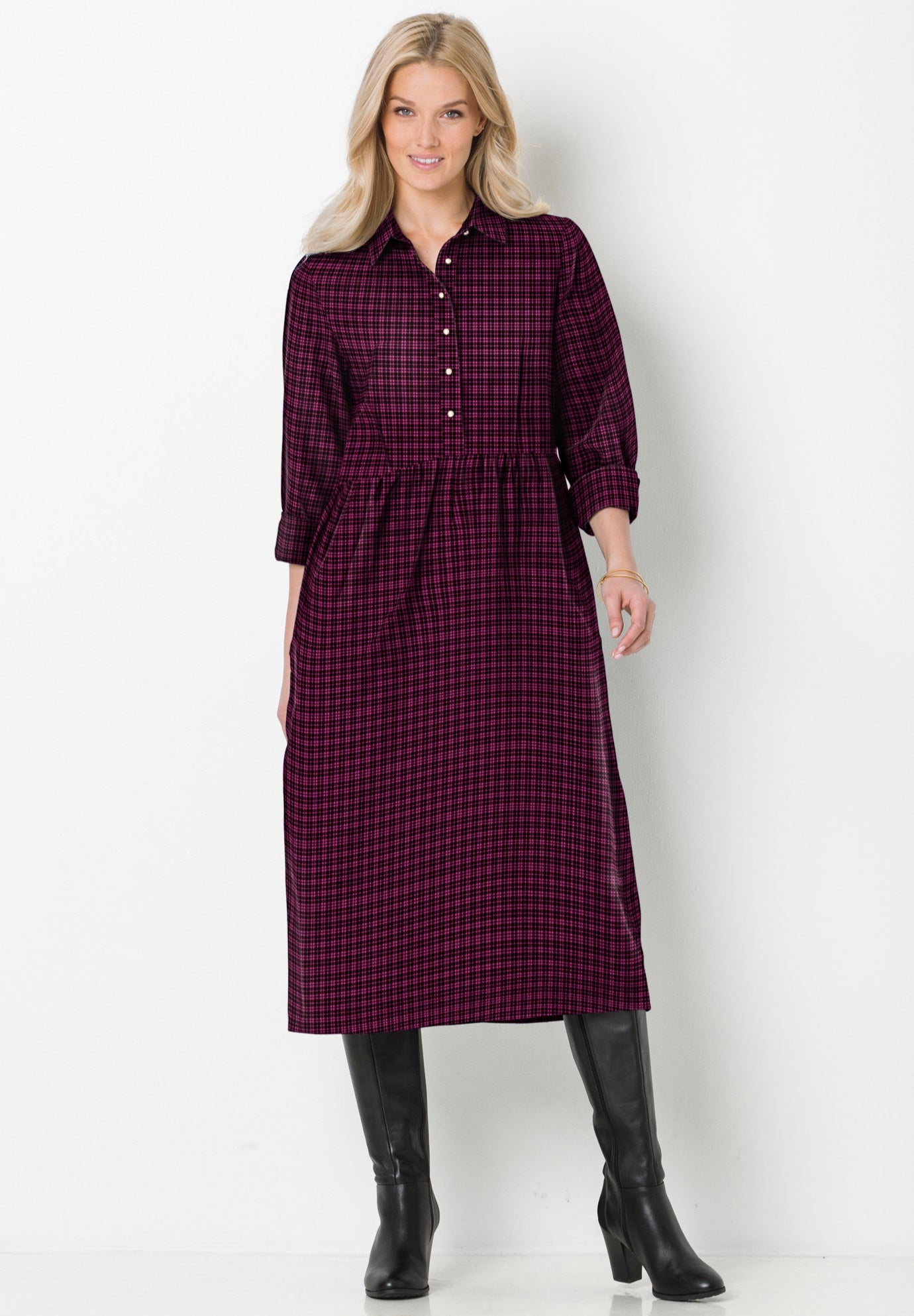 Plaid flannel A-line shirtdress image number 3