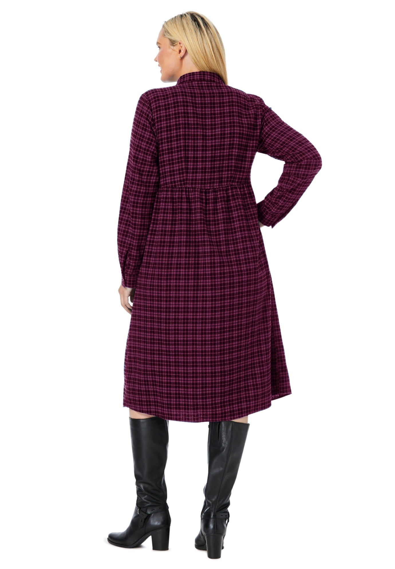 Plaid flannel A-line shirtdress image number 1