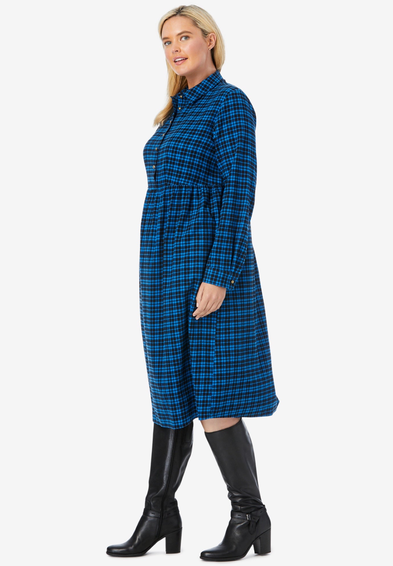 Plaid flannel A-line shirtdress image number 2